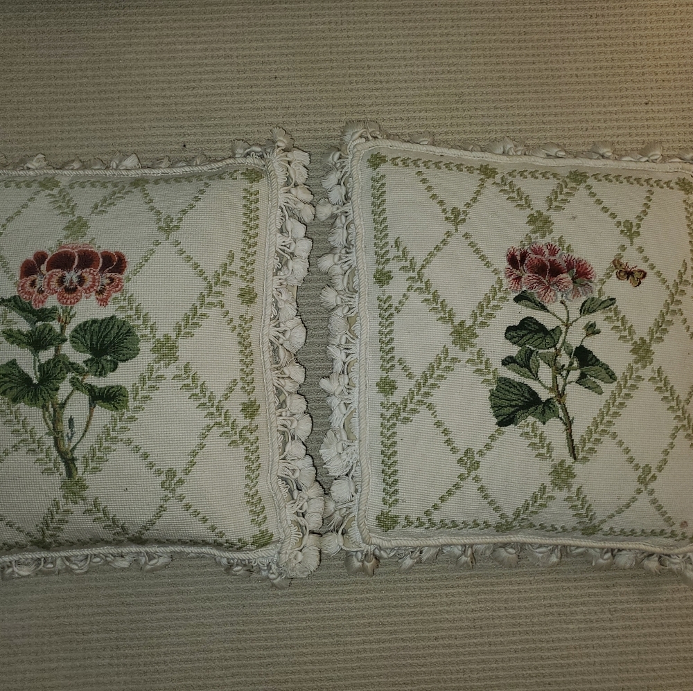 Needle point flower frill pillows